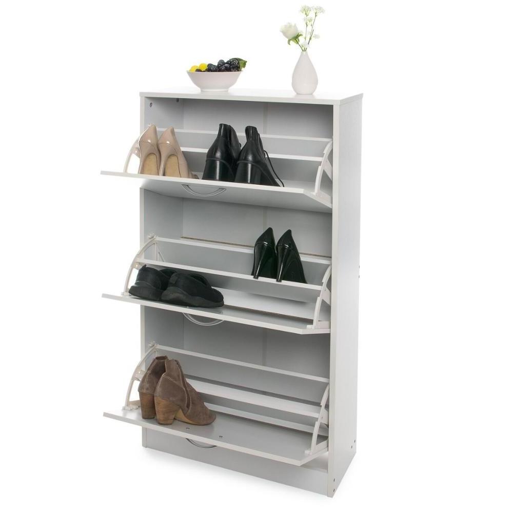 White Wooden 3 Drawer Shoe Rack Pull Down Storage Cabinet wood shoe storage cabinet