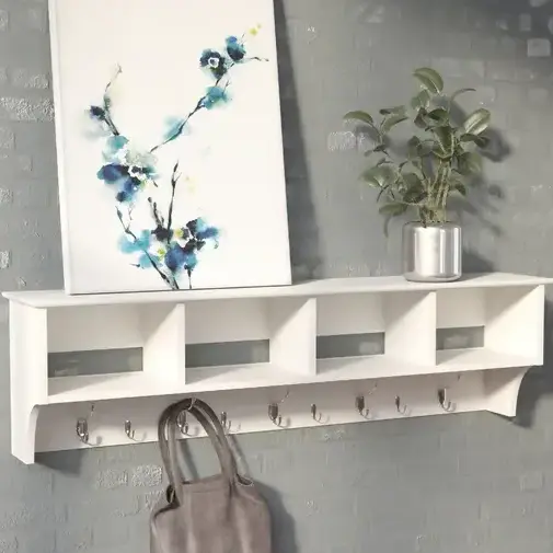 2019 High Quality wooden wall coat rack,Hanging Entryway 9 Hook Storage Shelf,modern wall coat rack