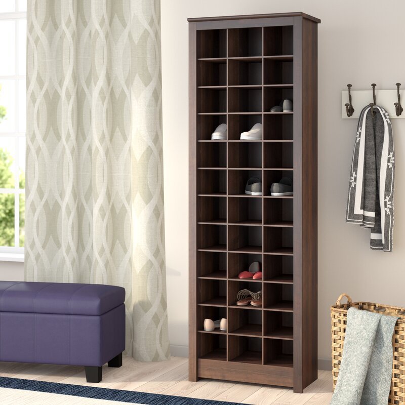 Free Standing Tall Hallway Bedroom Bathroom 36 pair Shoe Rack Louvered Doors Cabinet