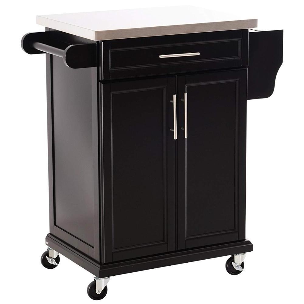 Wooden Kitchen Cart Serving Trolley Storage Cabinet Cupboard with Stainless Steel Top