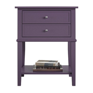 Luxury Wooden Nightstand to Save Space Unique Stylish Purple Sofa Bedside Table with 2 Drawers and Open Shelf