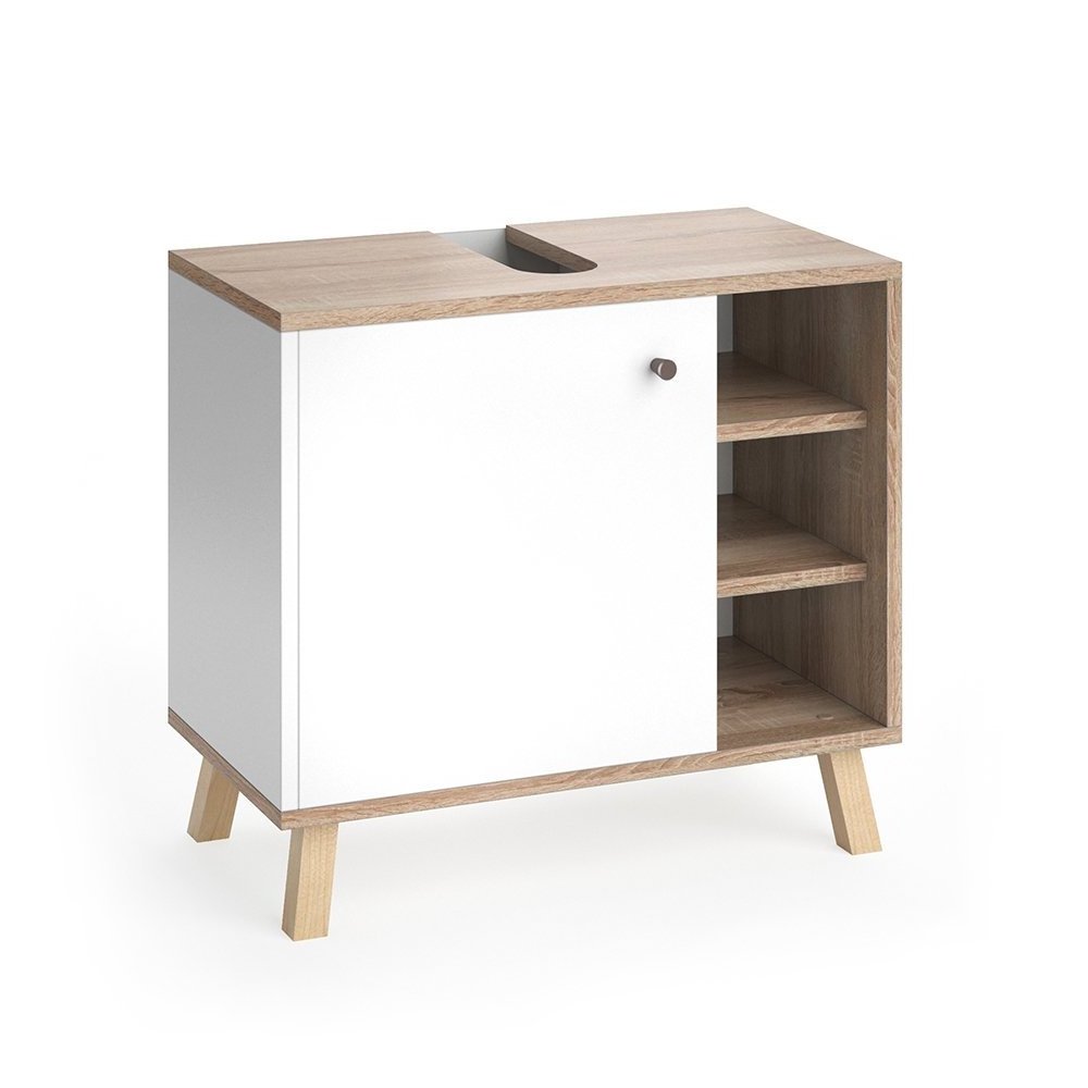 White Under Basin Storage Cabinet Unit Oak Cupboard Unit for Washbasin