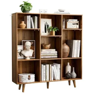 9-Cube Wooden Bookshelf - 3 Tiered Open Horizontal Display Organizer Bookcase Storage Cabinet for Living Room Bookcase