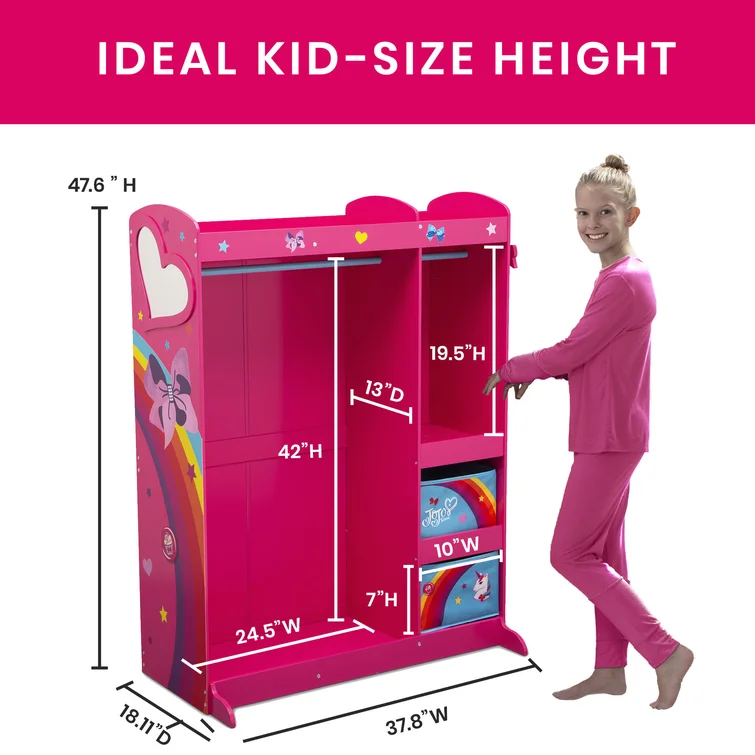 Hot selling children pink butterfly and rainbow wardrobe closet wooden kid children wardrobe armoire