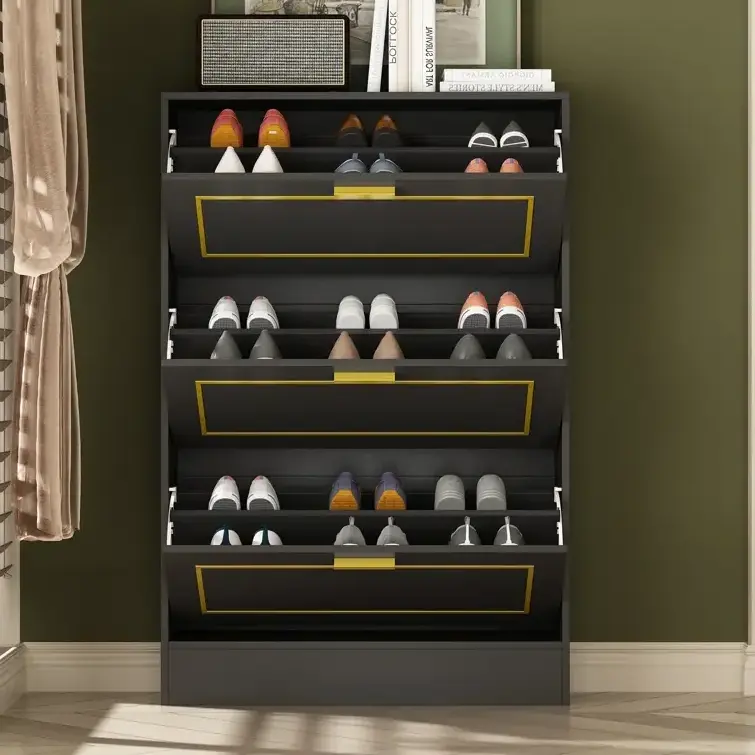 20 Pair Shoe Storage Cabinet  3-tier flip drawers provide a large storage capacity shoe rack furniture