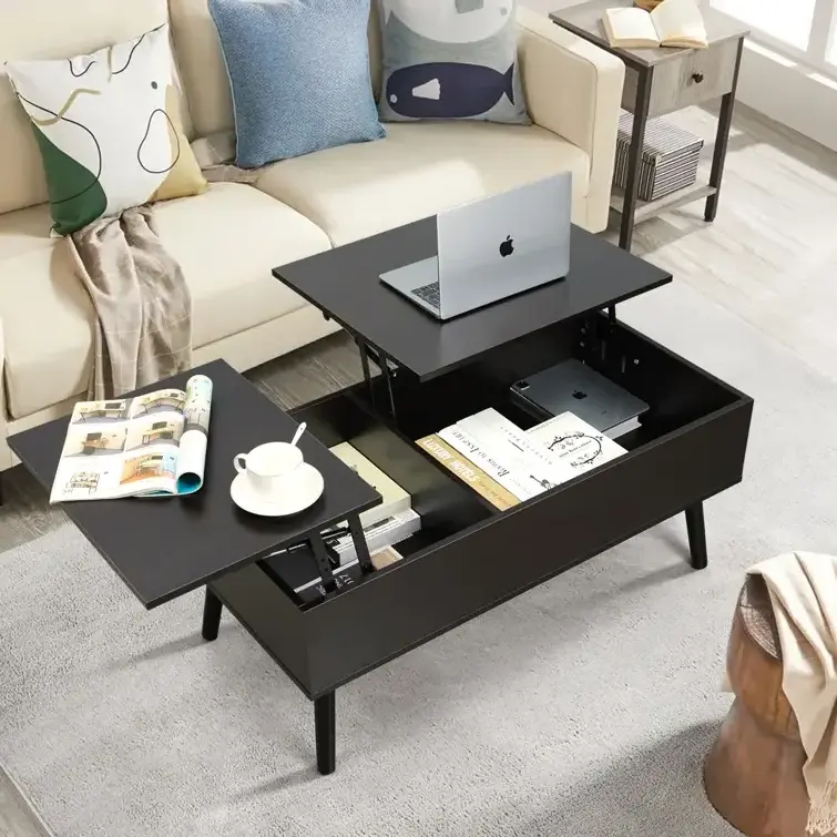 Modern adjustable white Lift Top Extendable 4 Legs Coffee Table with Storage black rustic collapsible living room furniture