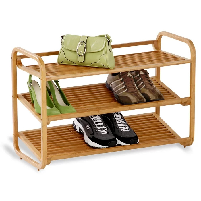 Wooden Shoe Rack with 3 Tiers Shelves Display Storage and Organizer for Bedroom, Entryway, Hallway