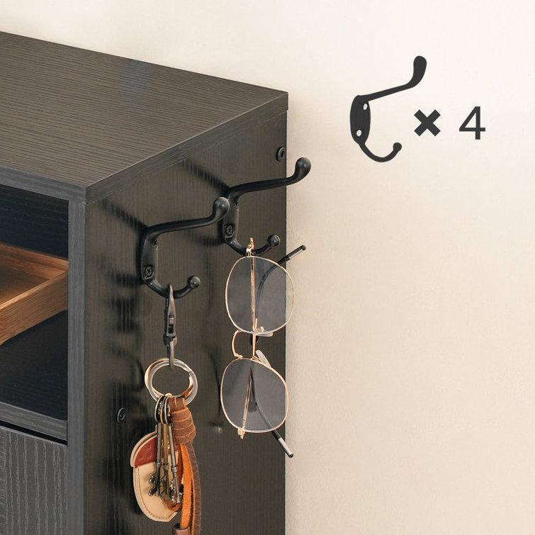 Luxury Shoe Cabinet with 2 Flip Drawers and Hooks to Hung up Small Item Modern Shoe Rack Cabinet with 16 Pairs Black