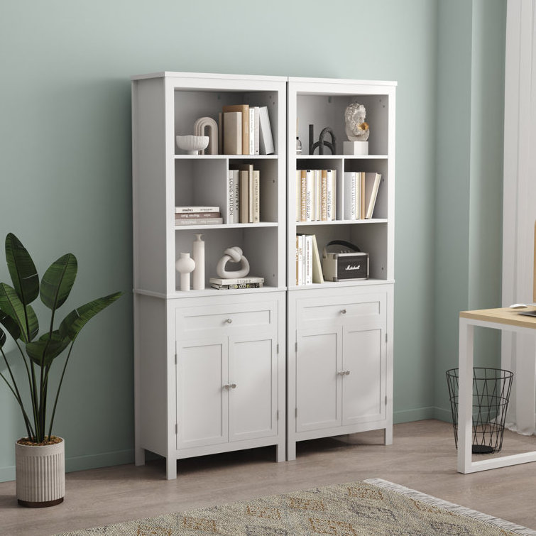 Stylish White Tall Kitchen Pantry with 5 Shelves and 1 Drawer for Dining Room and Living Room