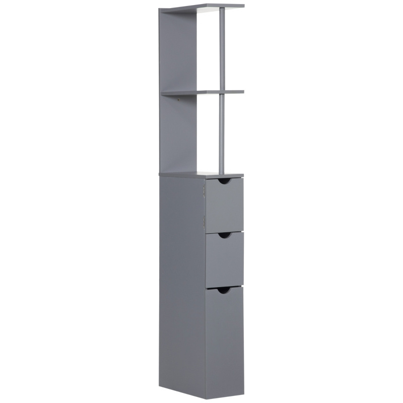 Tall Bathroom Storage Cabinet, Freestanding Linen Tower with 2-Tier Shelf and Drawers, Narrow Side Floor Organizer