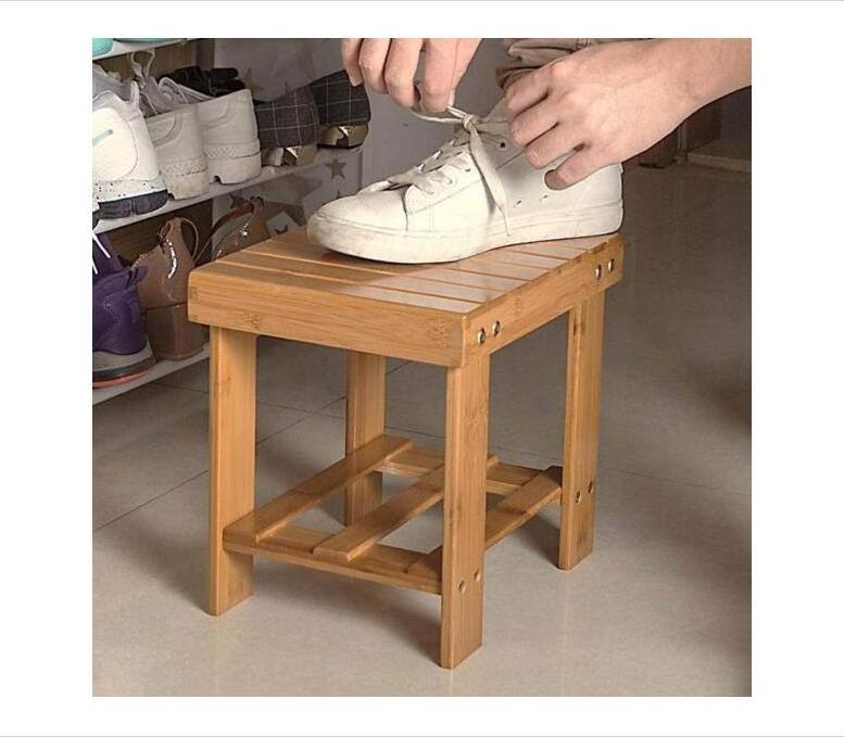 Bamboo Step Stool bathroom Foot Stool for Mudroom Foyer Entryway Shoe Bench