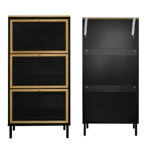 Entryway Shoe Storage Cabinet with 3 Flip Drawers Metal Door Shoe Cabinet Organizer Mesh Door Shoe Organizer