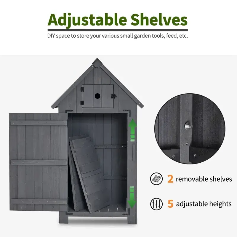 Solid Wood Vertical Storage Tool Shed Outdoor Storage for Watering Cans, Hoses, Spades, and Pots Wooden Sheds Storage Outdoor