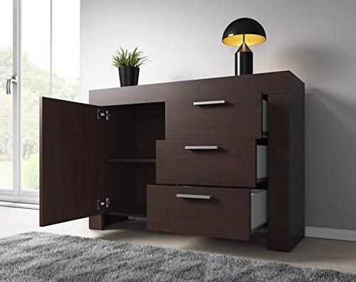 Modern Wenge Dark Oak sideboard Kitchen Storage Cabinet with 1 Door and 3 Drawers for living room dining room