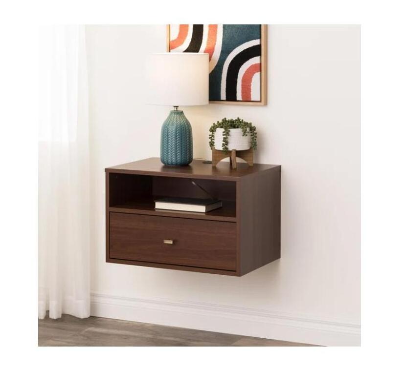 Modern Floating Bedroom Nightstand with Storage Drawer and Open Shelf  Wall Mounted Nightstand Bed Side Table