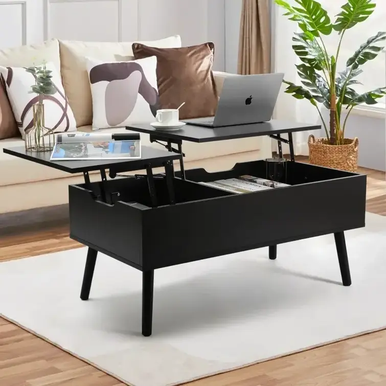 Modern adjustable white Lift Top Extendable 4 Legs Coffee Table with Storage black rustic collapsible living room furniture