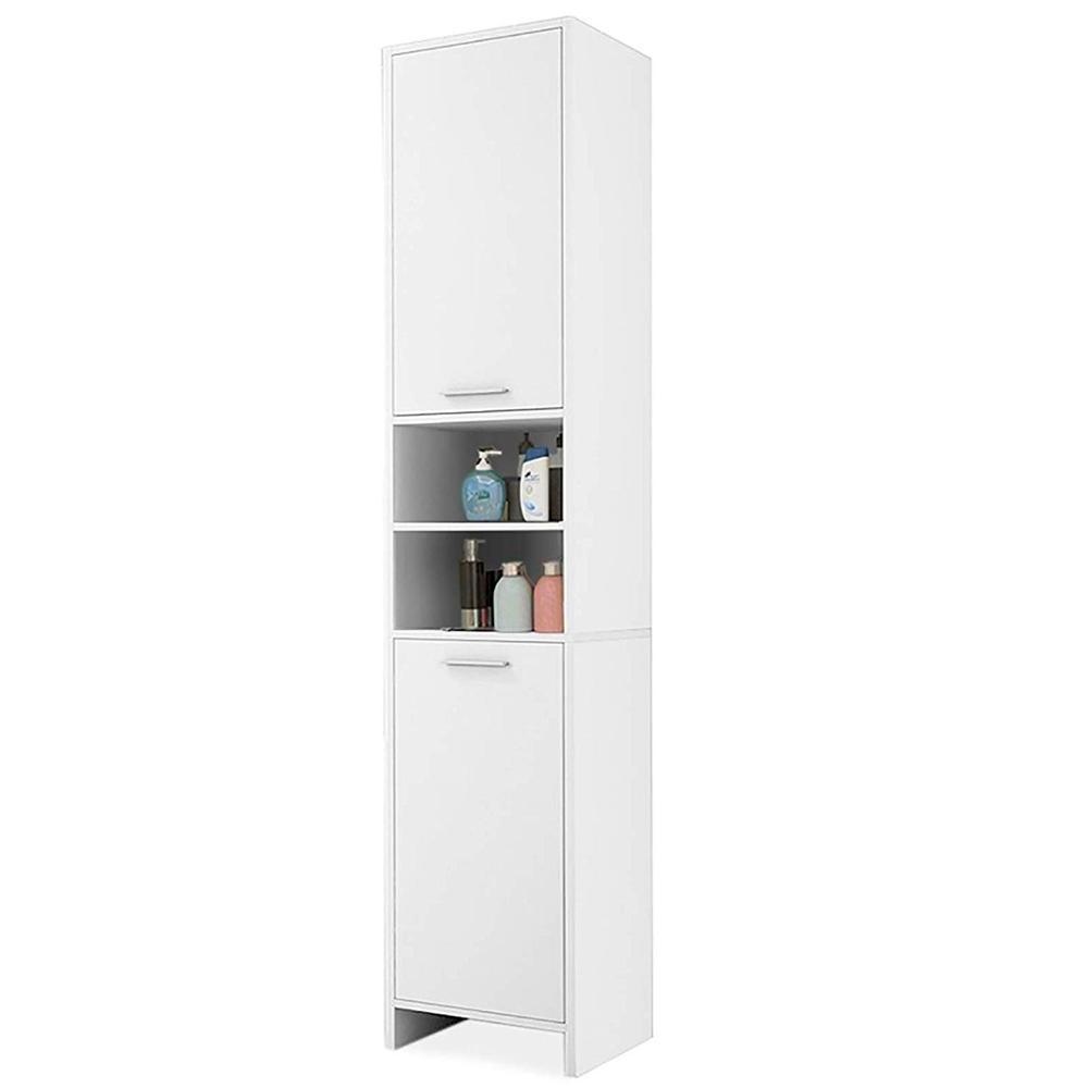 White Bathroom Tall Cabinet Tallboy Cupboard Storage Unit Shelves Wood Floor