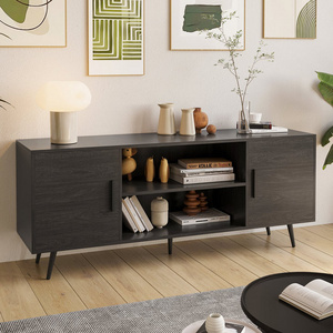 Wholesale Fashionable TV Cabinet Living Room Furniture Stylish TV Stand with Wood Grain Black Console Table