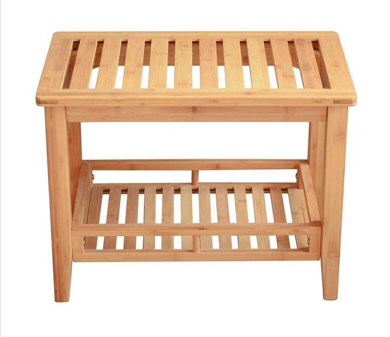 Bamboo teak Shower Bench, Bathroom Bench with Shelf Shower Seat Shoe Organizer or Entryway Bench