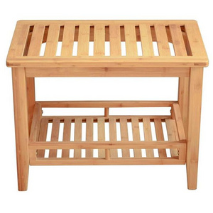 Bamboo teak Shower Bench, Bathroom Bench with Shelf Shower Seat Shoe Organizer or Entryway Bench