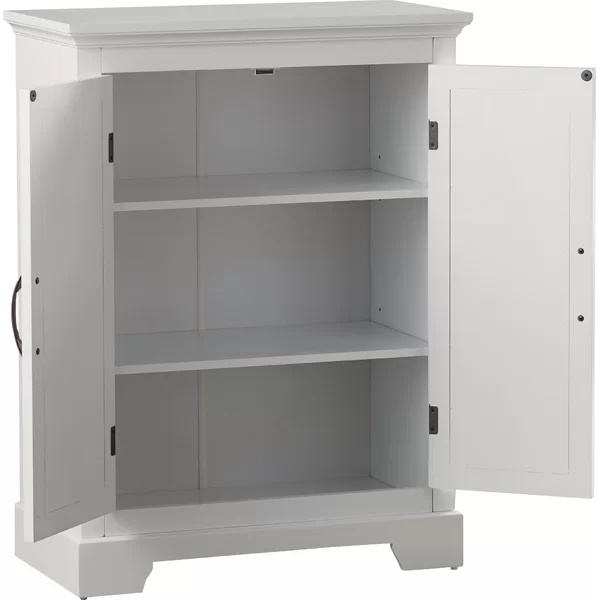 White Floor Standing Wooden Bathroom Storage Cabinet with Shelves Two Doors Small Cabinet