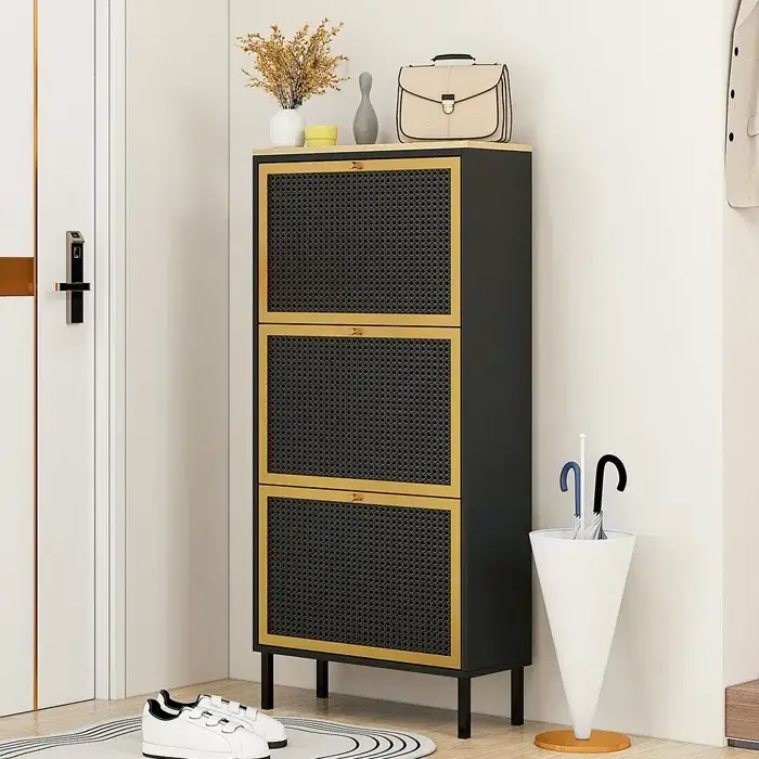 Entryway Shoe Storage Cabinet with 3 Flip Drawers Metal Door Shoe Cabinet Organizer Mesh Door Shoe Organizer