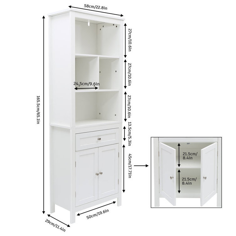 Stylish White Tall Kitchen Pantry with 5 Shelves and 1 Drawer for Dining Room and Living Room