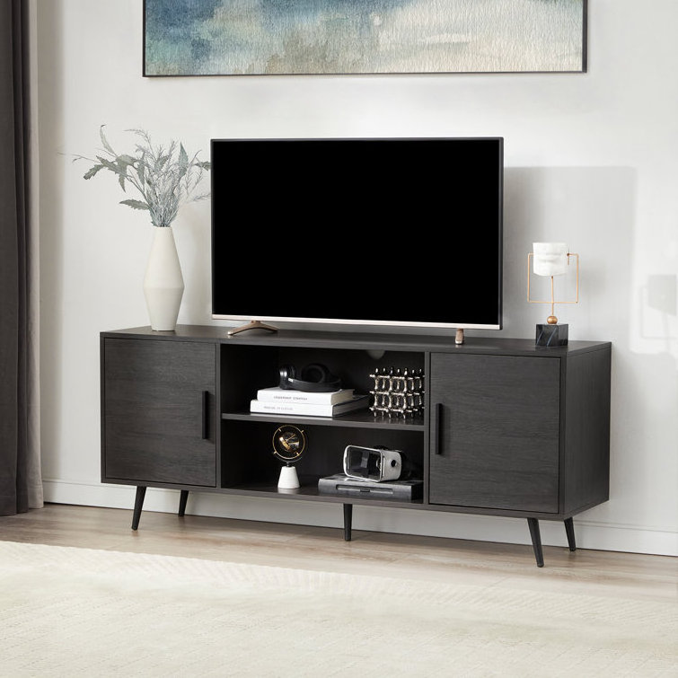 Wholesale Fashionable TV Cabinet Living Room Furniture Stylish TV Stand with Wood Grain Black Console Table