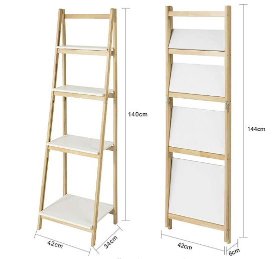 4 Tiers Foldable Ladder Shelf Bookcase, Storage Display Shelving Unit kids book shelf modern