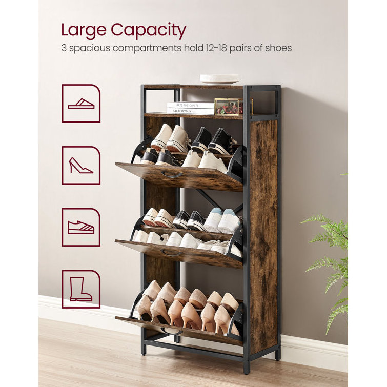 Wooden Rustic Shoe Cabinet with 18 Pairs Freestanding Shoe Rack to Save Space and Display Hallway Furniture