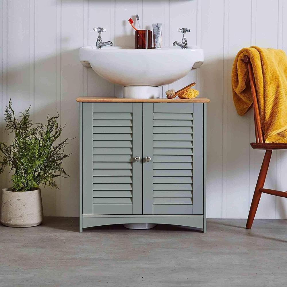 Modern Bathroom Under Basin Storage Cupboard Grey Floor Standing Sink Cabinet