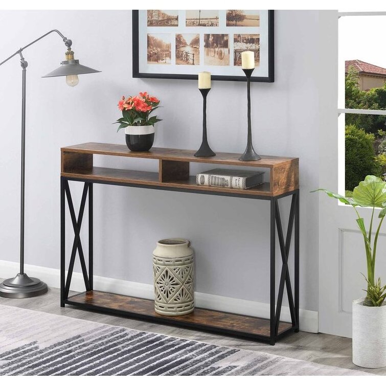 Console Table narrow entryway table with Storage Shelves and cubes and metal frame for Entryway Front Hall Industrial Sofa Table