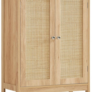 wooden Accent Storage Cabinet with Rattan Doors, Bathroom Storage Cabinet with Adjustable Shelf for Living Room