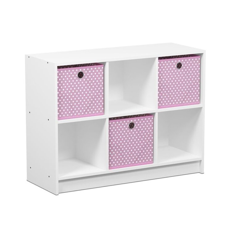 Kids Bookshelf with 6 Compartments and 3 Fabric Storage Bins wooden Book Shelf Cabinet