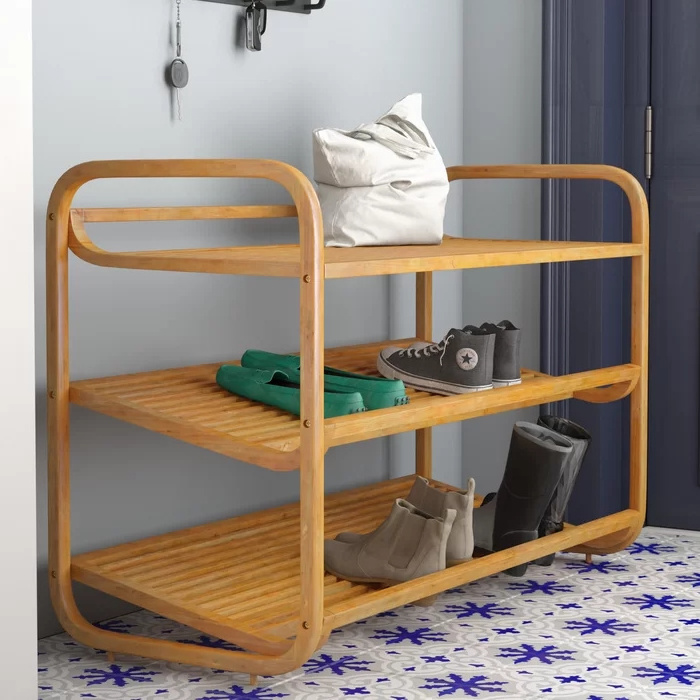 Wooden Shoe Rack with 3 Tiers Shelves Display Storage and Organizer for Bedroom, Entryway, Hallway