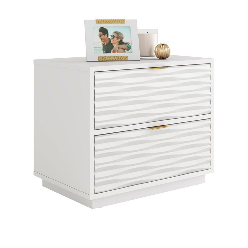 Modern Night Stand for Bedroom, Living Room, Sofa Couch with Metal Drawer Pulls 2 Drawer Solid Wood smart Bedside Table