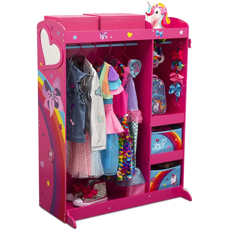 Hot selling children pink butterfly and rainbow wardrobe closet wooden kid children wardrobe armoire