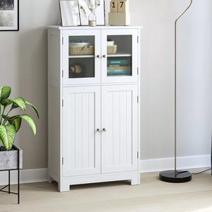 Freestanding Linen Cabinet Beautifully Solid Wood MDF Shelves Bathroom Cabinet With Doors