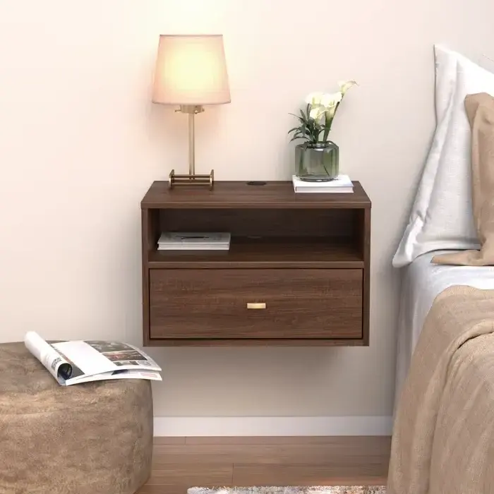 Modern Floating Bedroom Nightstand with Storage Drawer and Open Shelf  Wall Mounted Nightstand Bed Side Table