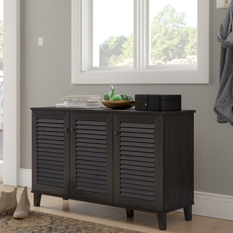 HOMEFIELD Living Room Cabinet Modern Dark Brown Manufactured Wood Shoe Storage Cabinet