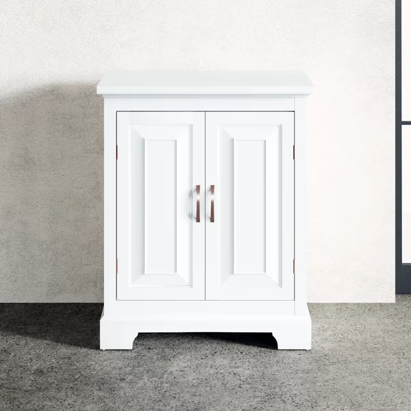 White Floor Standing Wooden Bathroom Storage Cabinet with Shelves Two Doors Small Cabinet