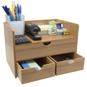 Bamboo Shelf Organizer for Desk with Drawers Mini Desk Storage for Office Supplies, Toiletries, Crafts Great for Desk,