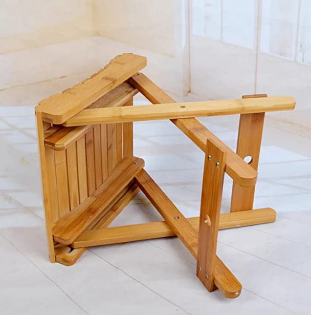 100% Natural Bamboo shower bench Folding Stool for Shaving bathtub Shower chair  12