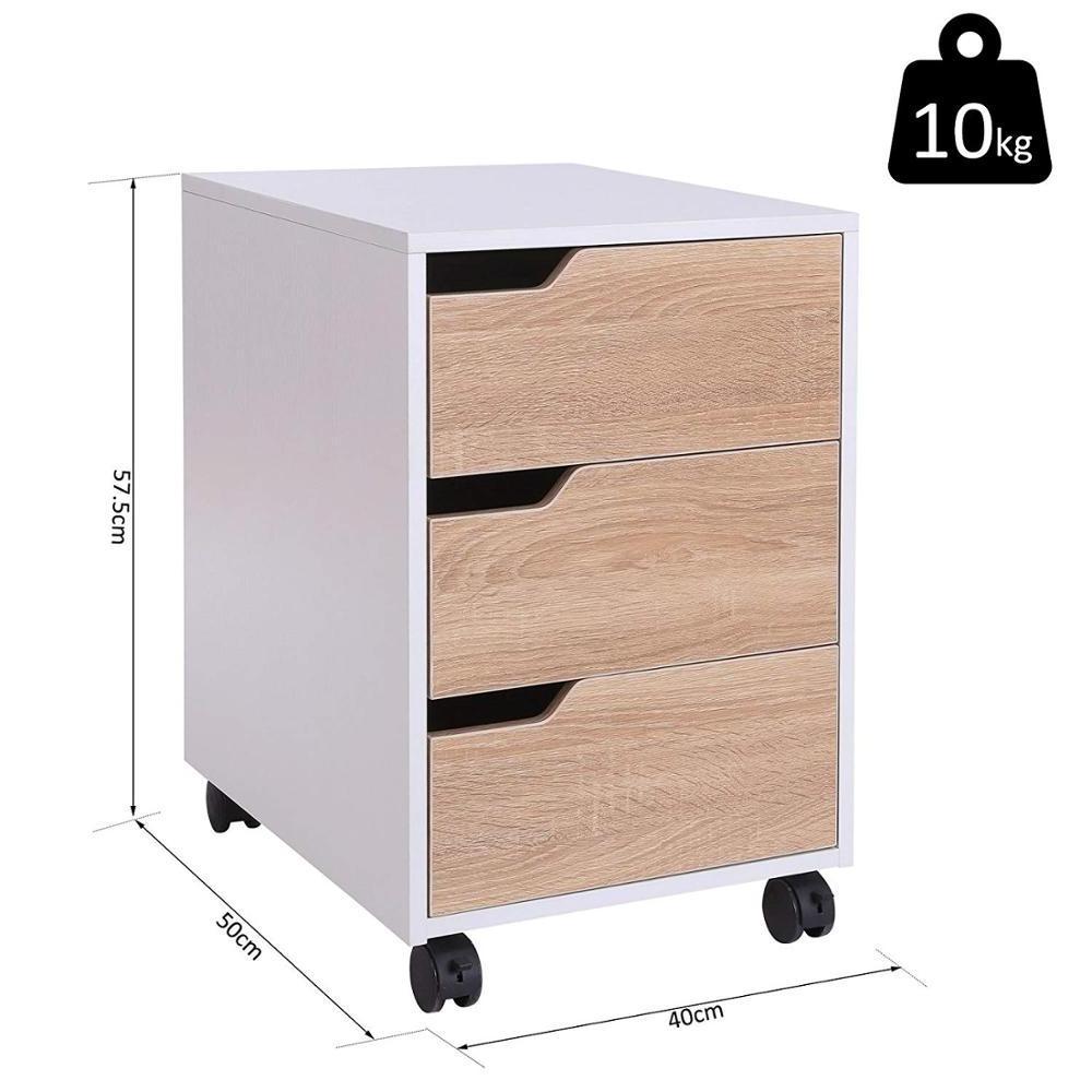 Drawer Rolling Wood File Cabinet with Locking Wheels, Home Office Portable Vertical Mobile Wooden Storage Filing Cabinets