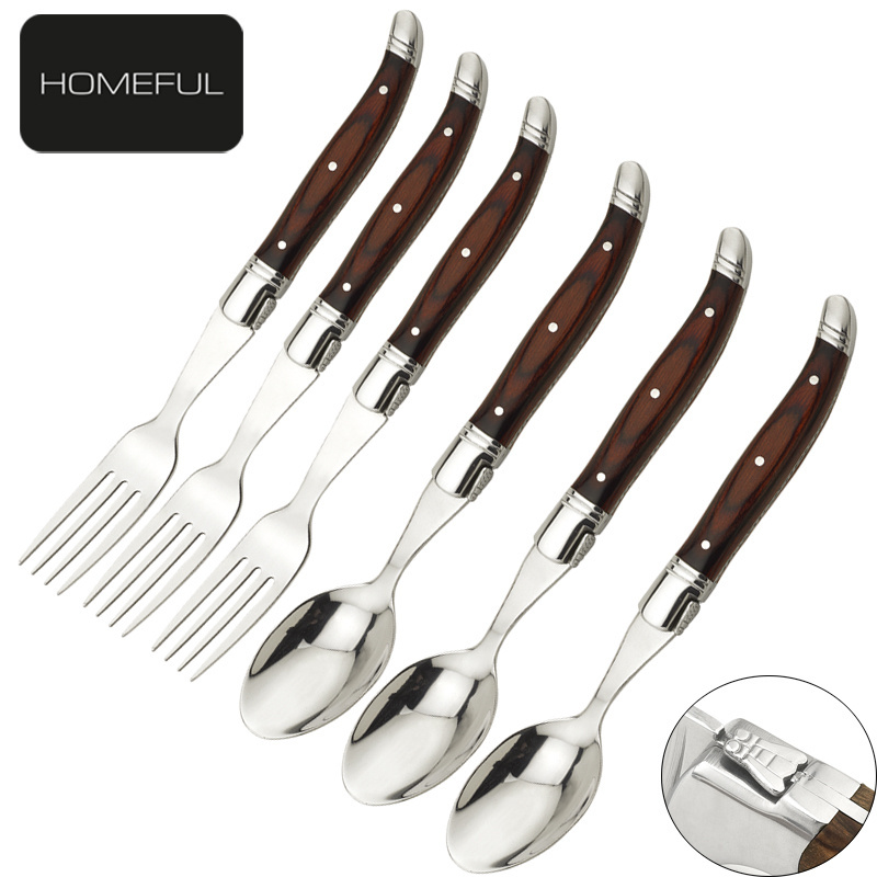 6 PCS Laguiole stainless steel serving fork set with pakka wood handle