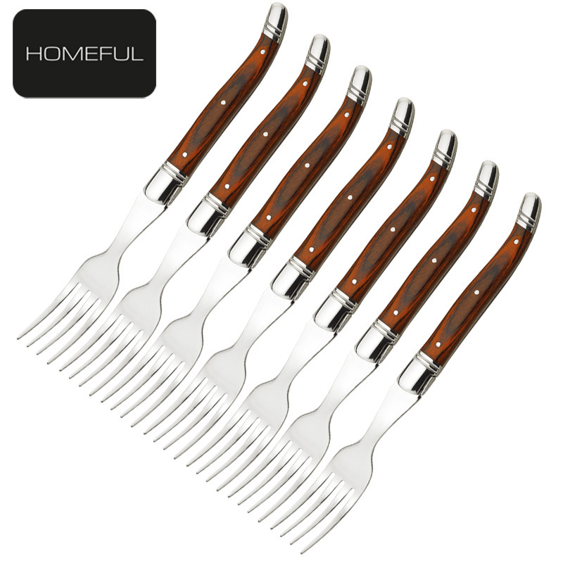 6 PCS Laguiole stainless steel serving fork set with pakka wood handle