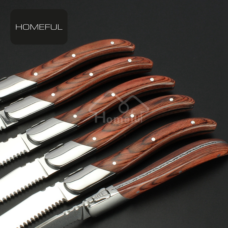 Best selling kitchen knife 4.5 inch serrated steak knife with pakka wood handle