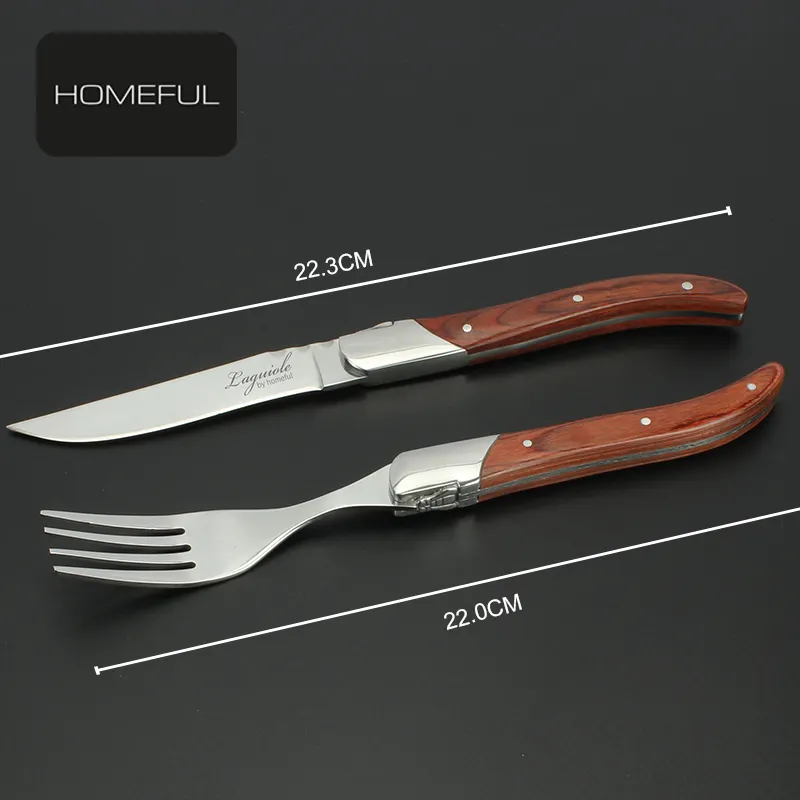 High quality cutlery flatware set laguiole steak knife and fork set with pakka wood handle