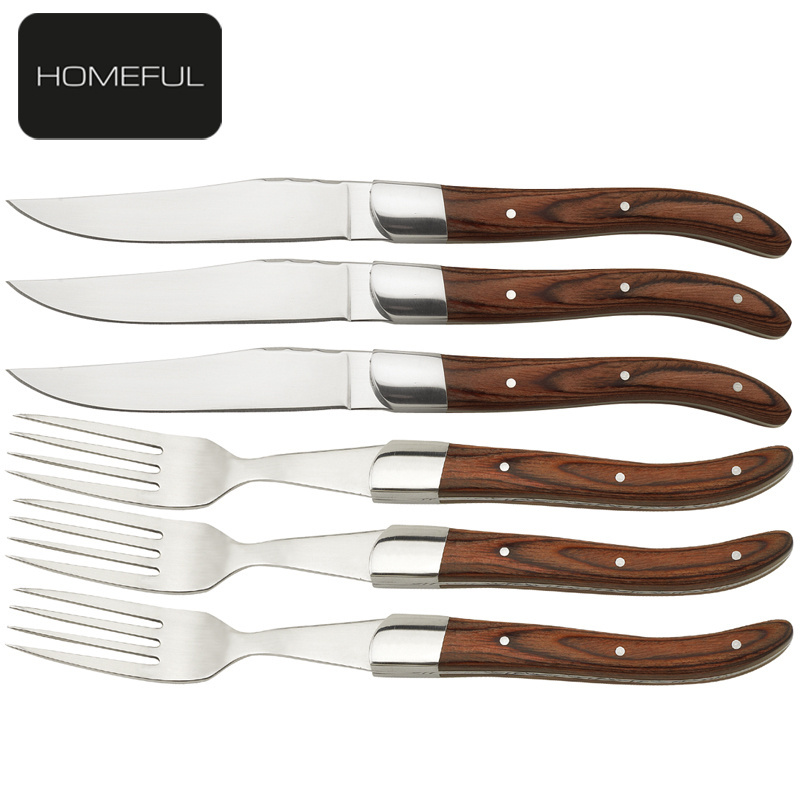 Luxury olive wood handle inox stainless steel cutlery set laguiole flatware