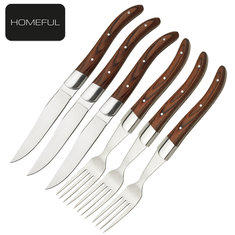 Luxury olive wood handle inox stainless steel cutlery set laguiole flatware